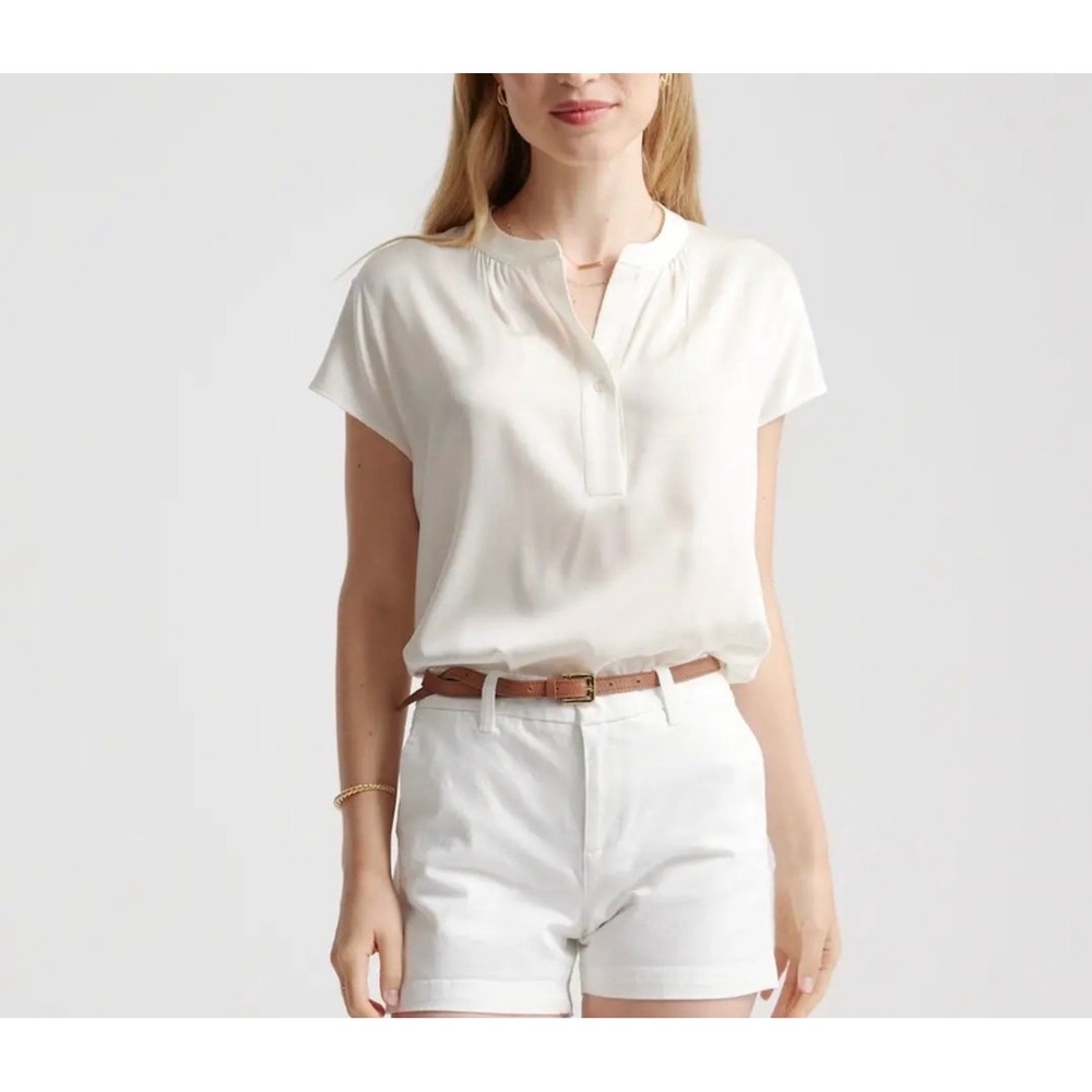 NWT Quince Washable Stretch Silk Dolman Sleeve Blouse Ivory S minimalist office